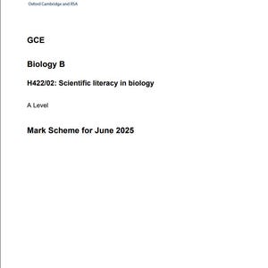 OCR A Level Biology B Paper 2 2025 Mark Scheme H422/02 - Etsy