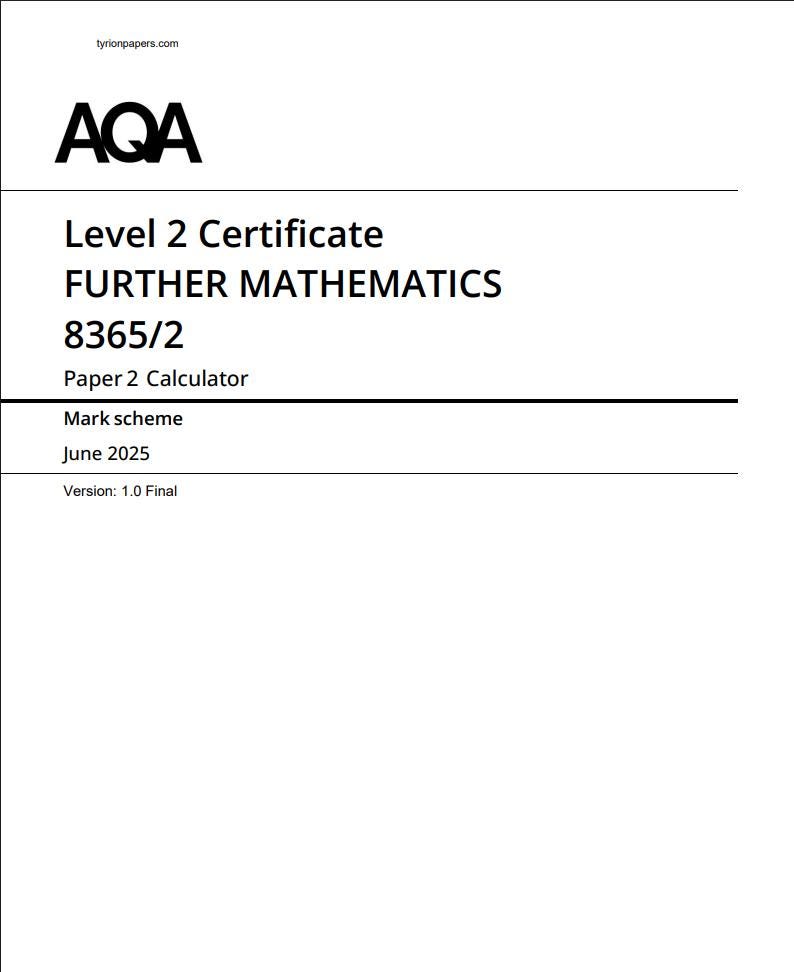 AQA GCSE Further Mathematics Paper 2 2025 Mark Scheme 8365/2 - Etsy