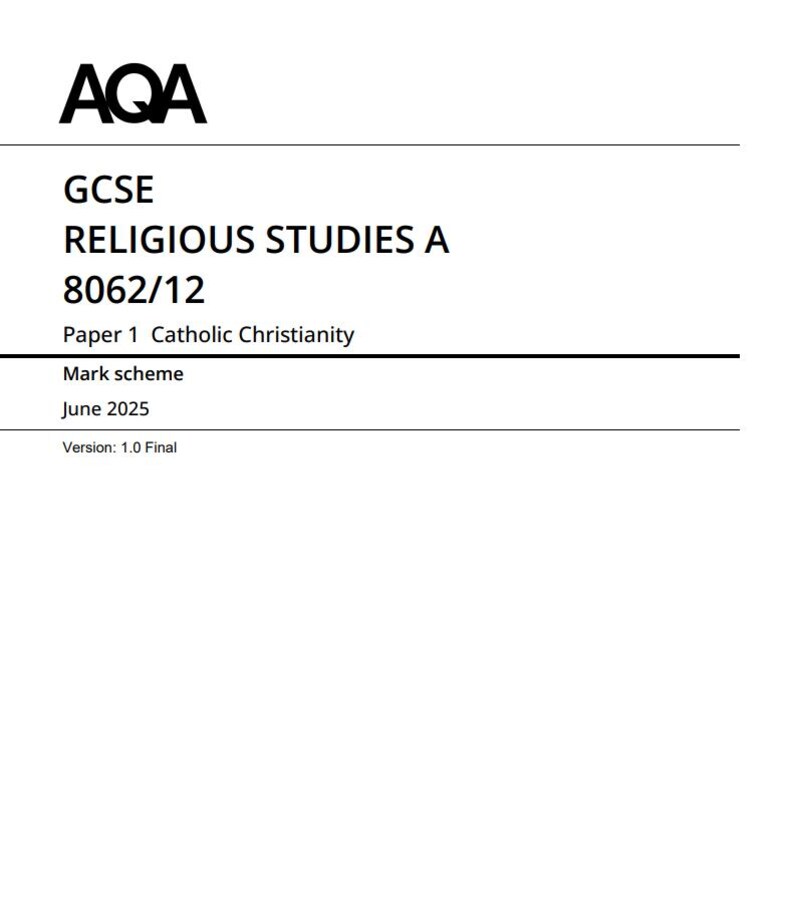 AQA GCSE Religious Studies a Paper 1 2025 Mark Scheme 8062/12 - Etsy