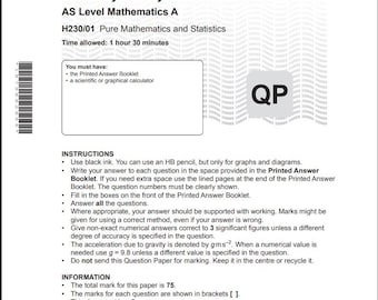 OCR AS Level Mathematics A Paper 1 2025 Esquema de calificación H230/01