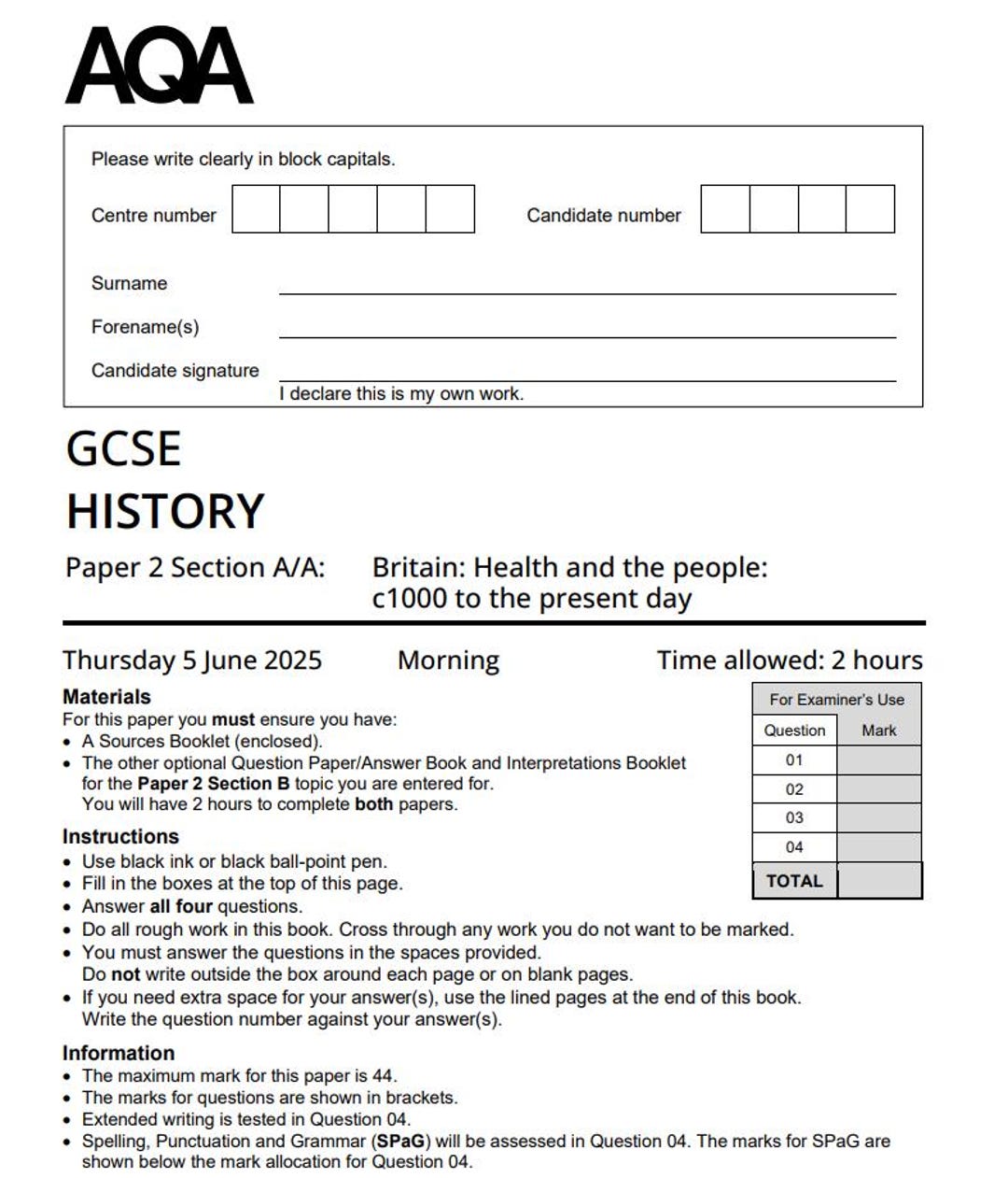 AQA GCSE History Paper 2 Section A/A 2025 Mark Scheme 8145/2A/A - Etsy ...