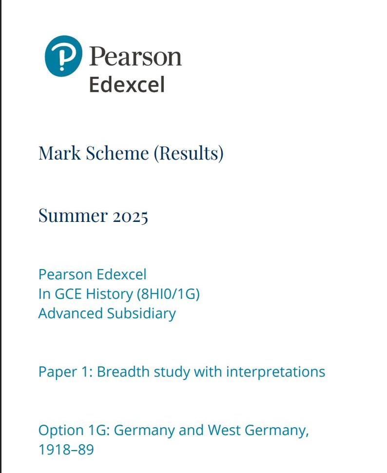 Pearson Edexcel AS Level History Paper 1G 2025 Mark Scheme 8HI0/1G - Etsy