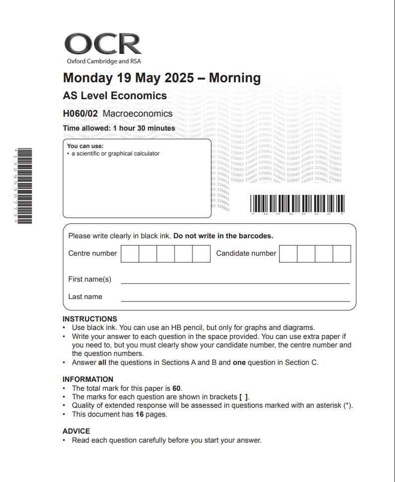 OCR AS Level Economics Paper 2 2025 Mark Scheme H060/02 - Etsy