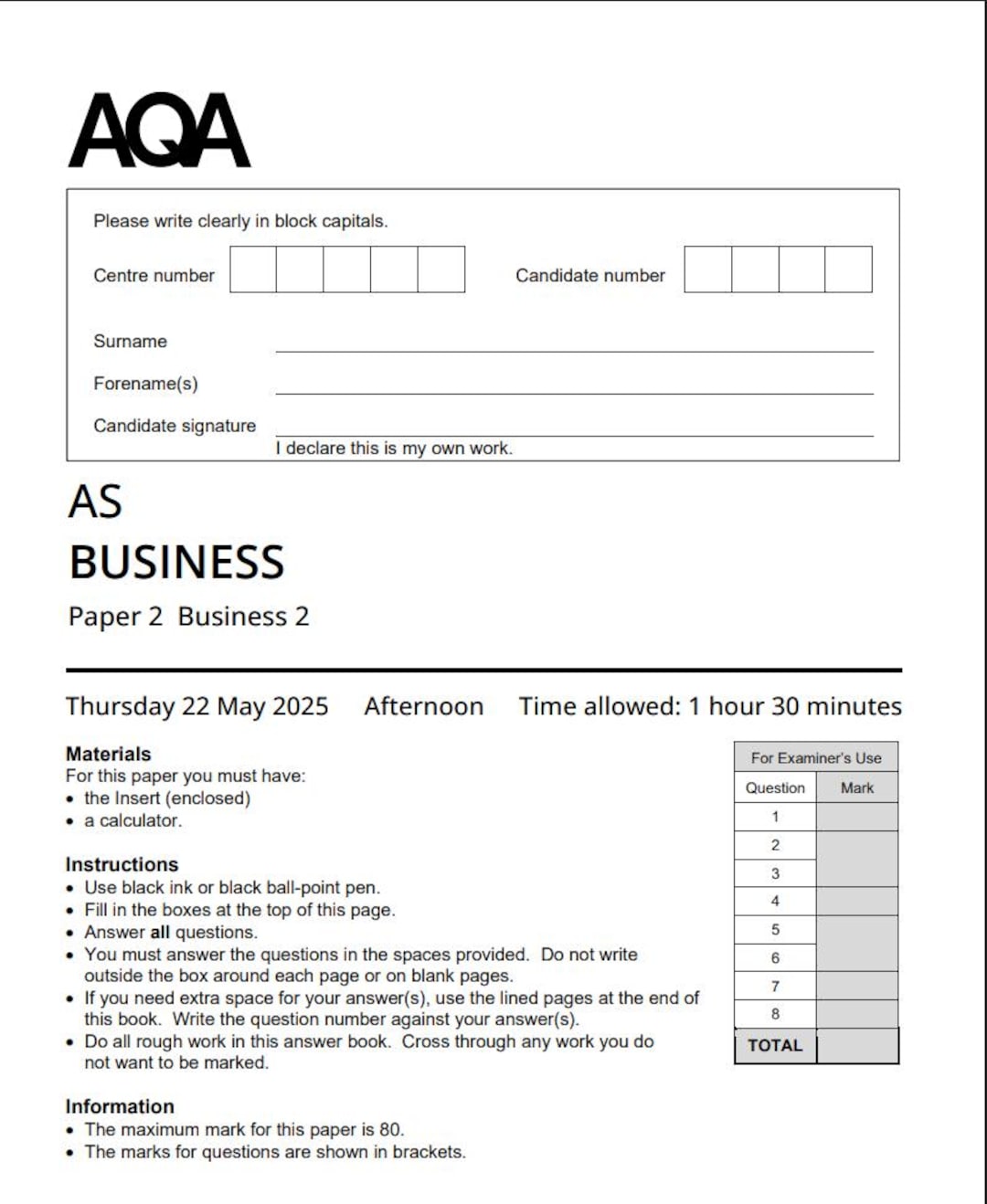 AQA AS Business Paper 2 2025 Mark Scheme 7131/2 - Etsy