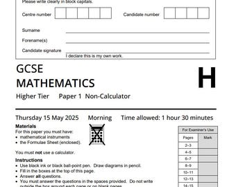 2025 Aqa GCSE Matemáticas Examen 1 y Esquema de Calificación 8300/1h