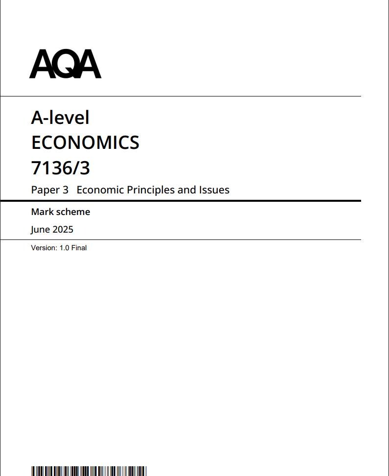 AQA A Level Economics Paper 3 2025 Mark Scheme 7136/3 - Etsy