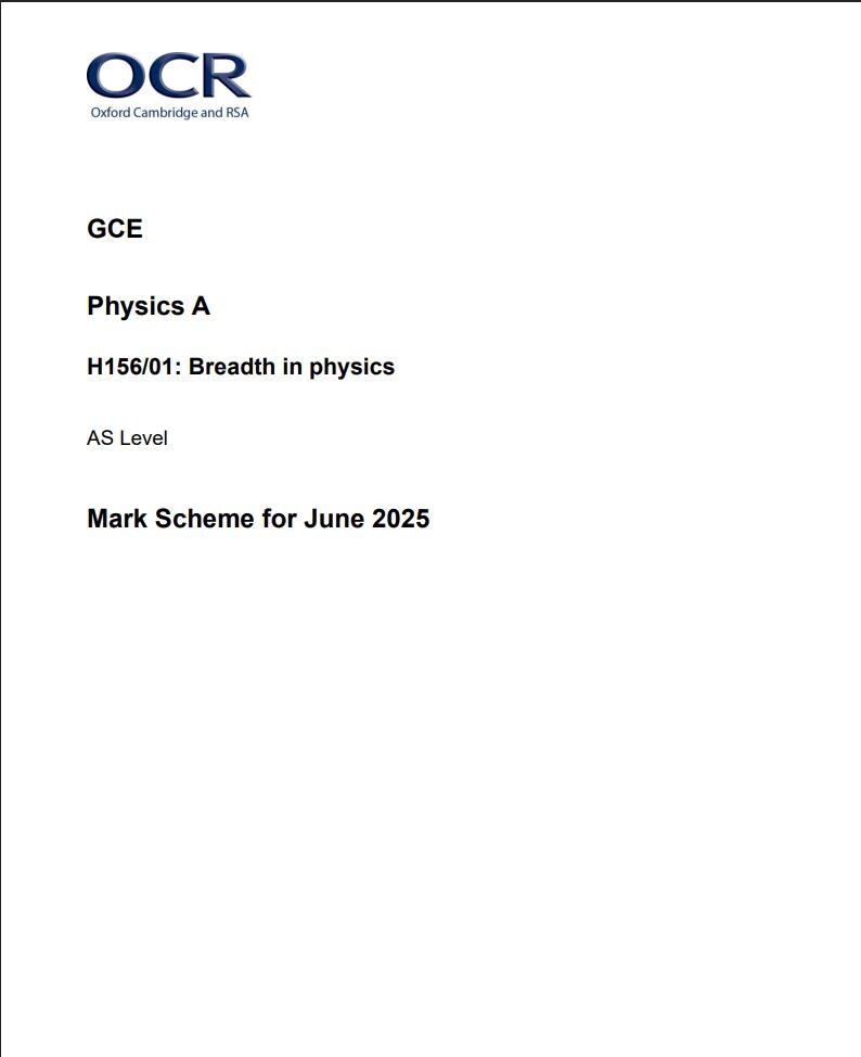 OCR AS Level Physics a Paper 1 2025 Mark Scheme H15601 - Etsy