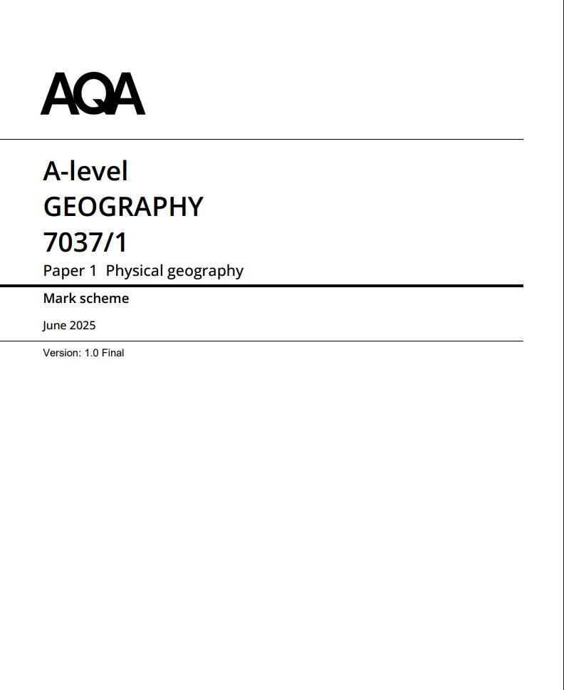 AQA A Level Geography Paper 1 2025 Mark Scheme + Insert 7037/1 - Etsy UK