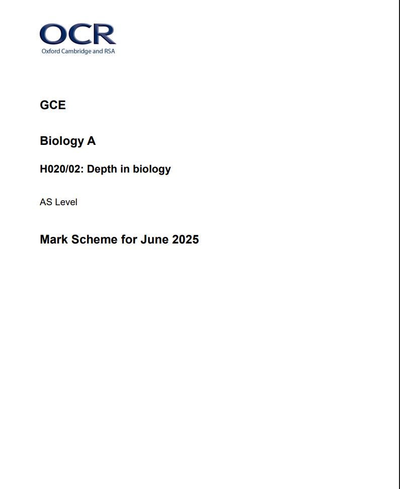 OCR AS Level Biology A Paper 2 2025 Mark Scheme H02002 - Etsy UK
