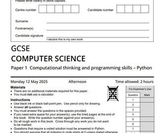 2025 Aqa GCSE Computer Science Paper 1 und Mark Scheme 8525 / 1B