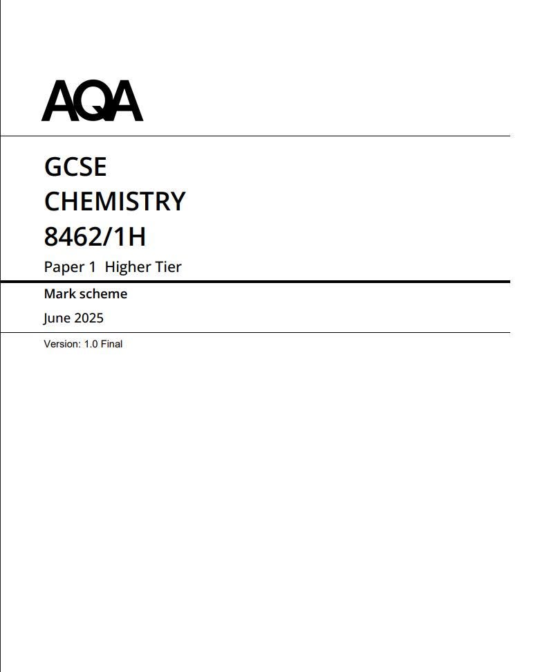 AQA GCSE Chemistry Paper 1h 2025 Mark Scheme 8461/1H - Etsy