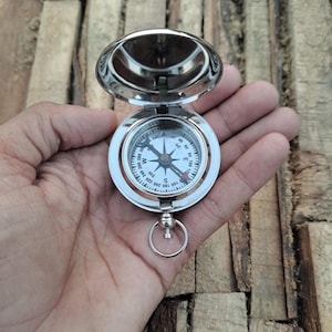 Personalized Working Silver Compass, Custom Engraved Brass, Anniversary Gift for Husband Son