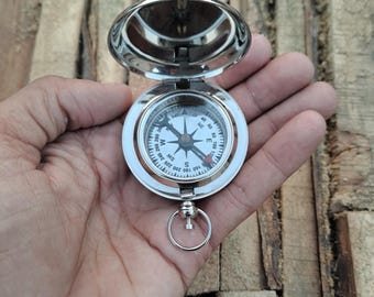Personalized Working Silver Compass, Custom Engraved Brass, Anniversary Gift for Husband Son