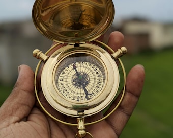 Personalized Golden Brass Compass (Alethiometer Inspired) – Engraved Nautical Instrument, Birthday, Christmas & Baptism Gift
