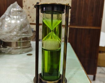 Reloj de arena antiguo de latón / Reloj de arena líquido verde decorativo, regalo náutico de 20 cm