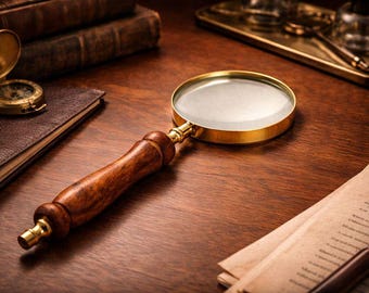 Brass Magnifying Glass with Rosewood Case – 18th Century Style Desk Loupe