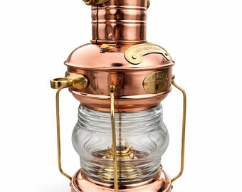 Handgemaakte koperen en messing scheepslantaarn | Vintage nautische olielamp