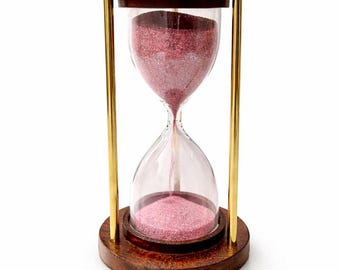 Vintage Brass & Wood Hourglass | 5-Minute Pink Sand Timer