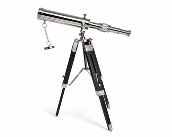 Handmade Brass Spyglass Telescope | Chrome Finish, Wooden Tripod