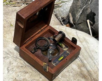 Handmade Nautical Brass Master Box Set, Compass, Telescope, Magnifying Glass, Wooden Gift