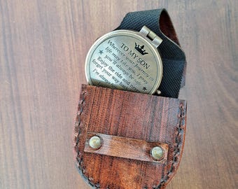 Antique Brass Pocket Compass for Son – Engraved Sundial Replica, Inspirational Gift