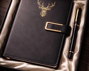 Personalized Leather A5 Notebook and Pen Gift Set – Business Journal with Magnetic Closure