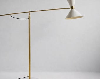 Stilnovo Style Brass Floor Lamp – Italian Vintage Design, Carrara Marble Base