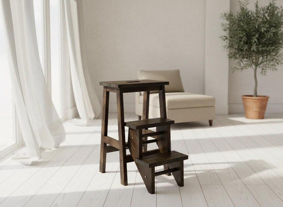 Wooden 3 Tier Folding Step Ladder Stool, Modern Kitchen Helper Stool ...