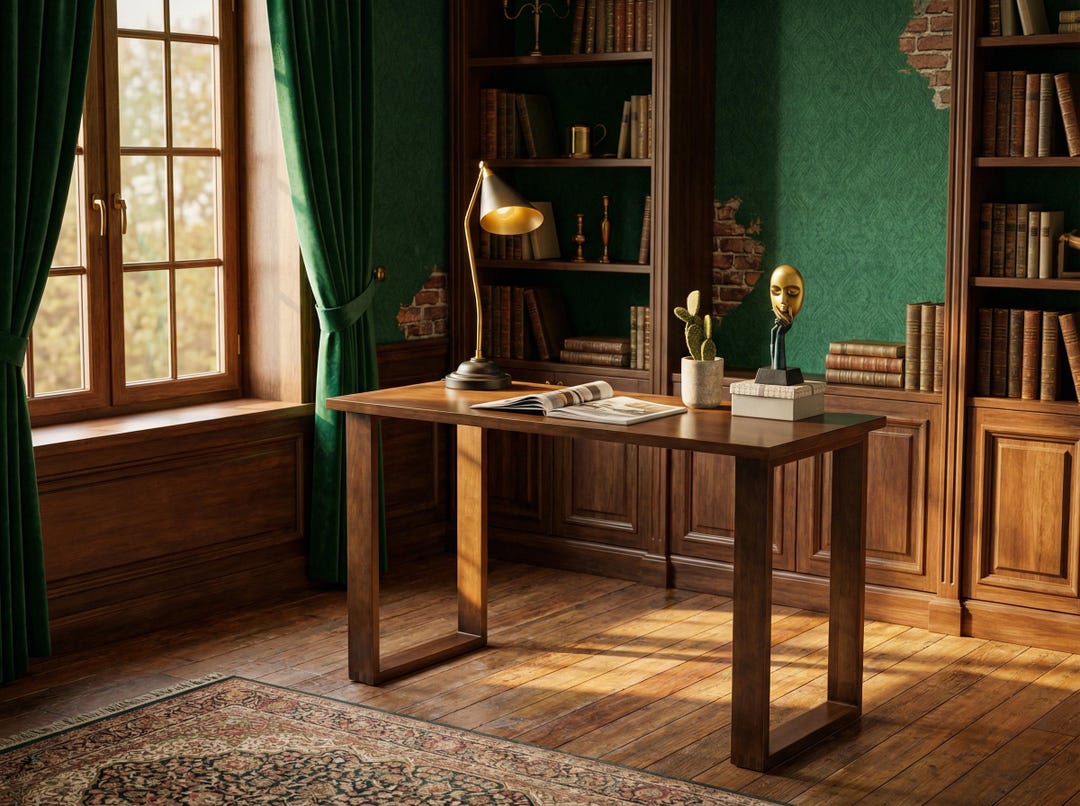 Solid Wood Computer Desk With USB Outlet, Modern Writing Study Gaming ...