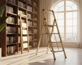 4-Step Aluminum Step Ladder, Champagne Gold Finish, Anti-Slip