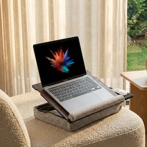 Wood Lap Desk for Laptop, Adjustable Cushioned Laptop Tray with Mouse Pad & Handle