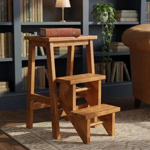 3-in-1 Wooden Step Stool Ladder, Folding Rubber Wood Step Stool, 200 lb Capacity