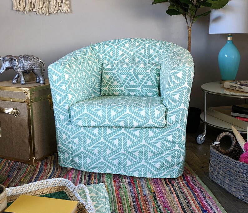 Ikea Tullsta Chair Slip Cover Blue Rope Print Image 0