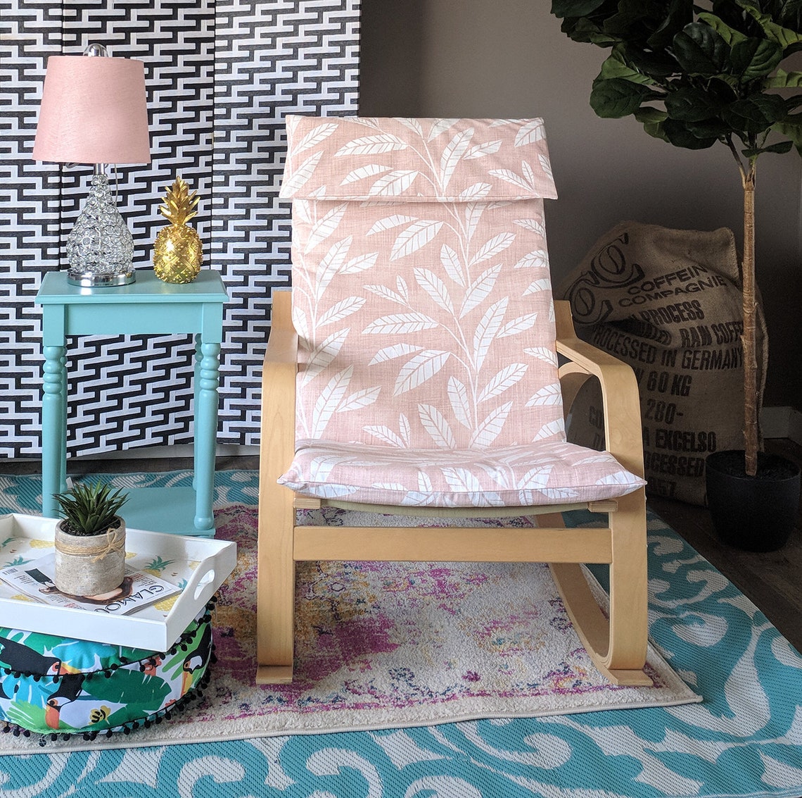 Blush Pink Tropical Leaf Ikea Poang Summerhouse Chair Cover Etsy