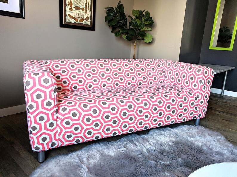 Ikea Klippan Slip Cover Coral Pink Geometric Honeycomb Print Etsy
