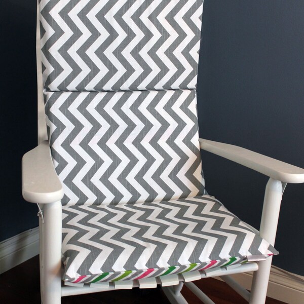 Rocking Chair Cushion -  Grey and White, Multi Chevron