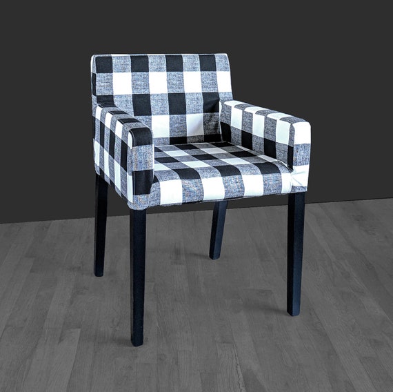 IKEA NILS Slipcover Buffalo Check Black Black Linen IKEA NILS Chair Cover in