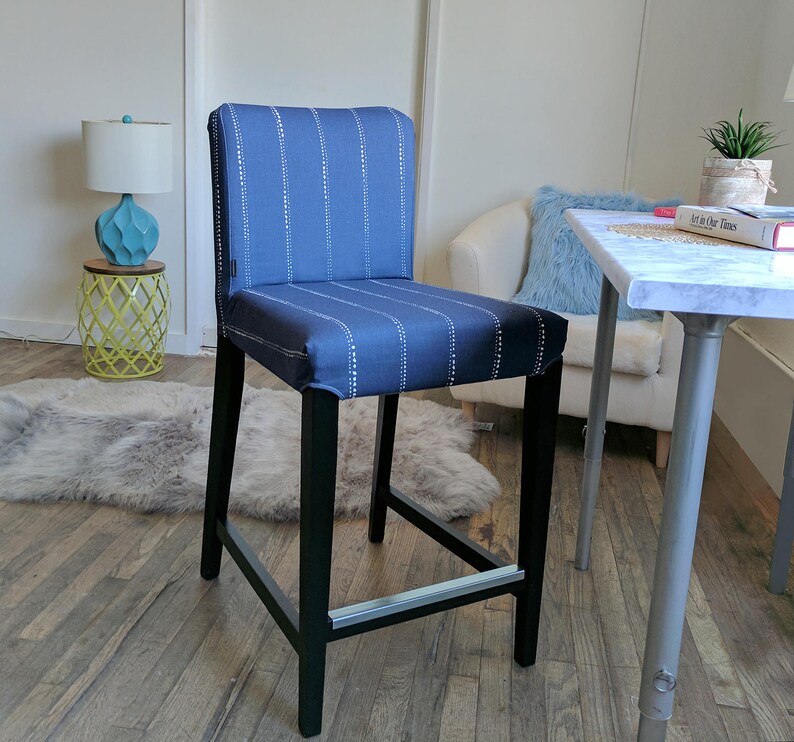 Indigo Blue Line Dot Print Ikea Henriksdal Bar Stool Chair Etsy