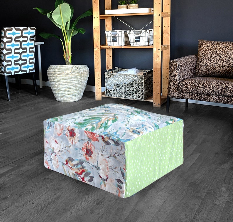 Floor Pouf Cover Ottoman Seat Cover Watercolor Flowers