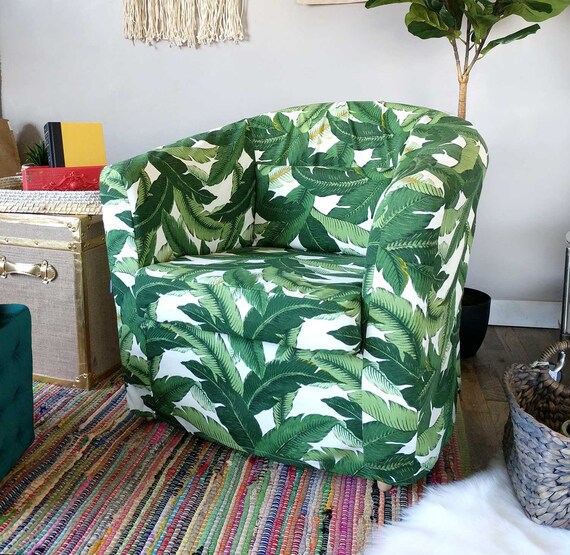 Ikea Tullsta Chair Covers Green Tropical Leaf Jungle Print Etsy
