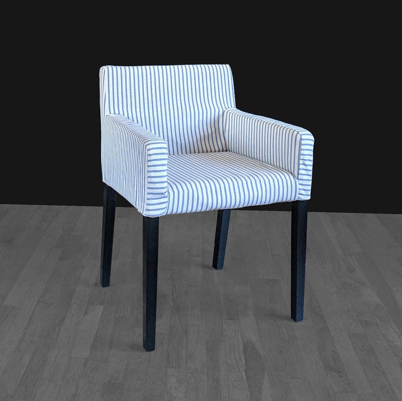 IKEA NILS Chair Slip Cover Indigo Blue Ticking Stripe
