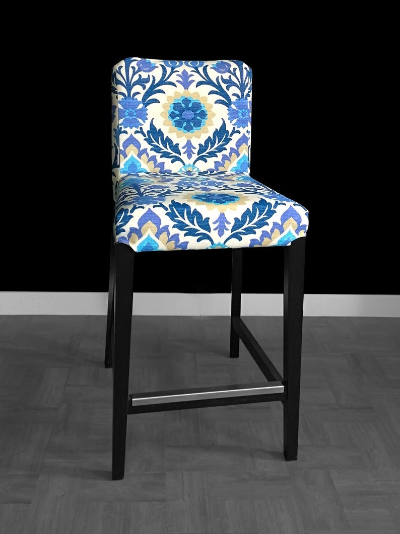 Ikea Bar Stool Chair Cover Blue Floral Ikea Cover For Etsy