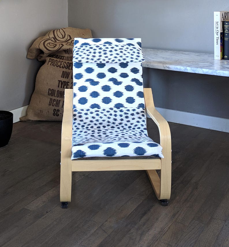 Custom Childrens Poang Seat Cover Patchwork Navy Blue Polka Dot Kids Ikea Poang Chair Cover