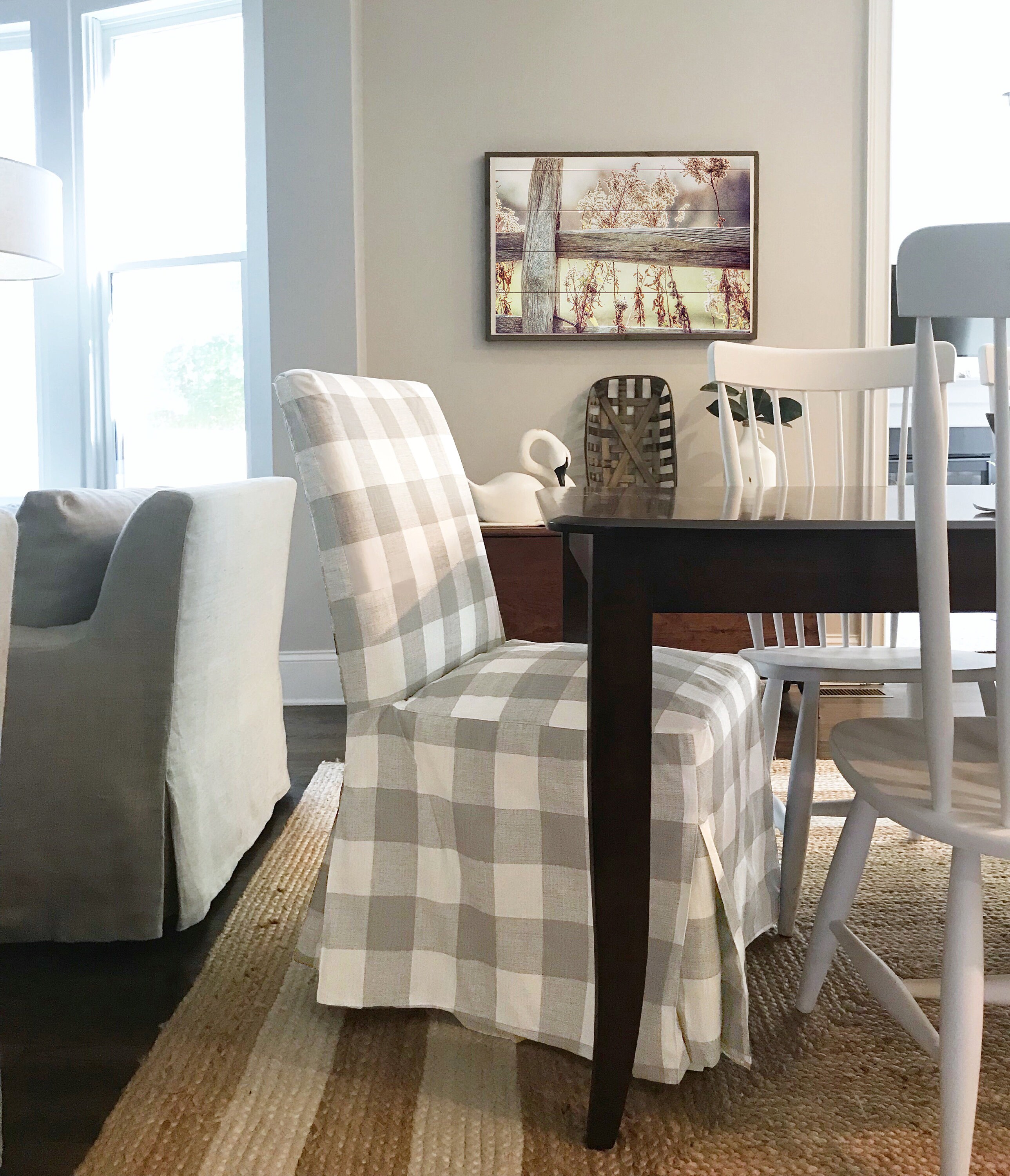 Buffalo Check Beige Ikea Henriksdal Dining Chair Cover Traditional Gallery Photo