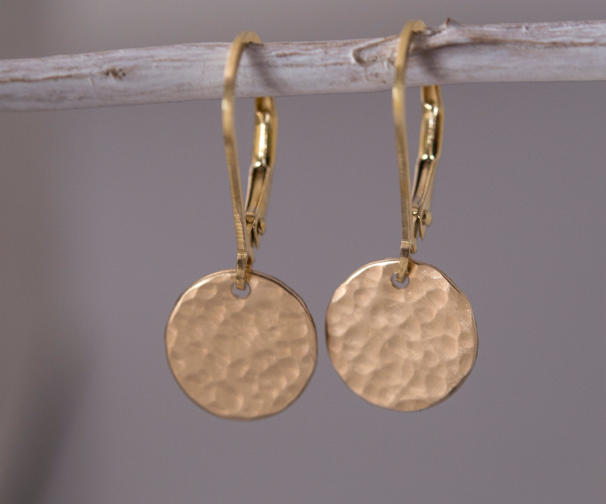 Gold hammered disc best sale earrings
