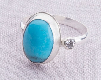 Turquoise Ring Set in Sterling Silver Band,  Eco-Friendly