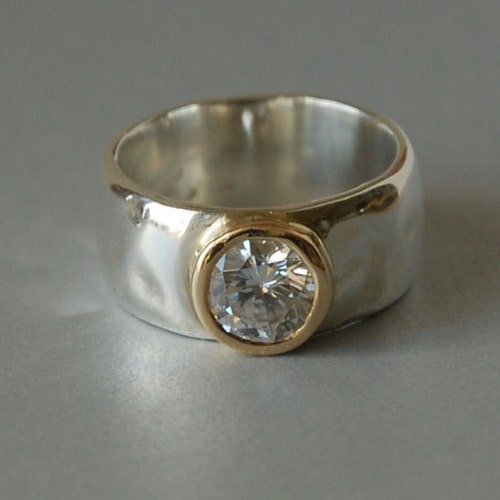 Clear Gemstone Ring Set in 14K Gold Bezel Sterling Silver - Etsy