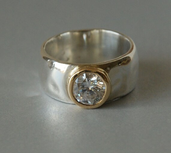 Clear Gemstone Ring Set in 14K Gold Bezel Sterling Silver | Etsy