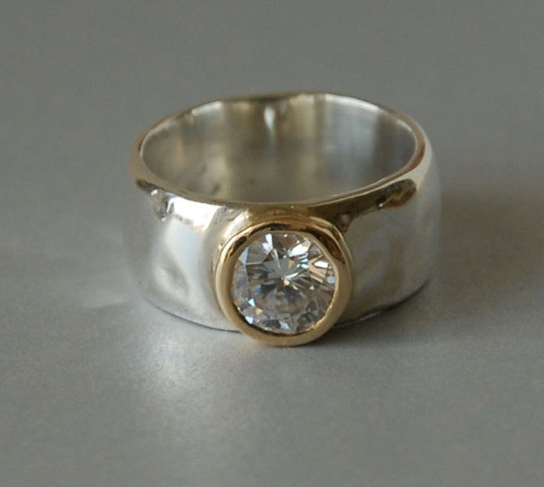 Clear Gemstone Ring Set in 14K Gold Bezel Sterling Silver | Etsy
