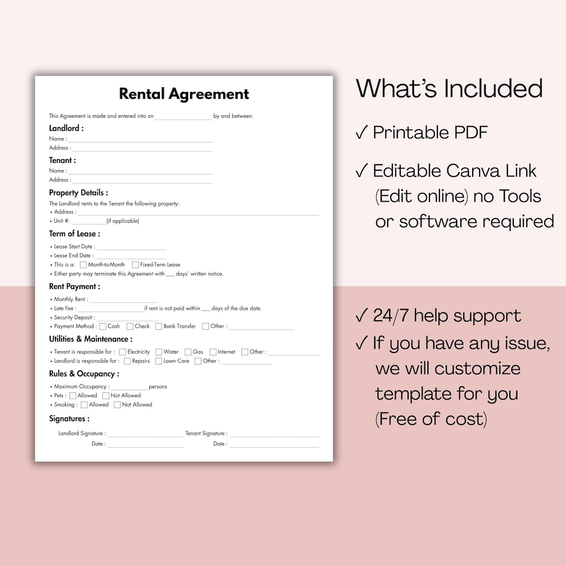 Basic Rental Agreement, Printable Fillable Rental Contract Form ...
